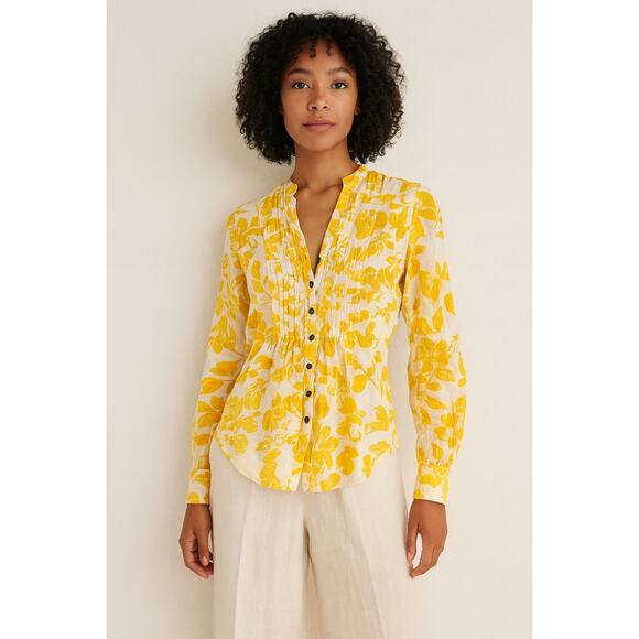 Anthropologie Maeve Yellow Cotton Blouse Floral Delicate Spring Size 4 Top - Picture 1 of 8